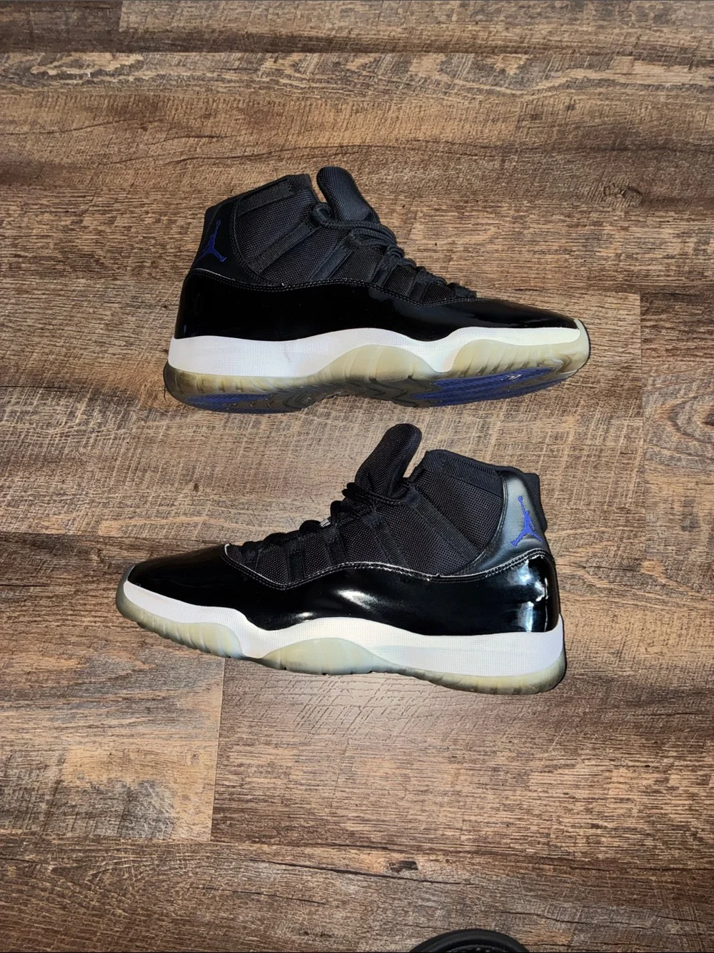 Space Jam 11s Jordan Men's Black Patent Leather Sneakers with Gray Sole